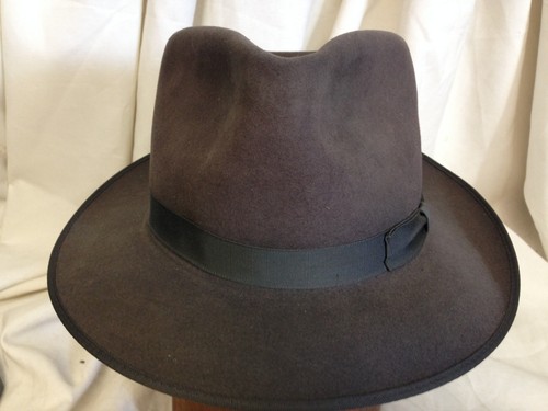 Vintage Stevens 3X Beaver Blend Fur Felt Fedora Hat Mens 7 1/8 Brown Olive Green