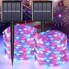 Memorial Day 4Th of July Patriotic Decorations, Red White Blue Solar Fairy Strin
