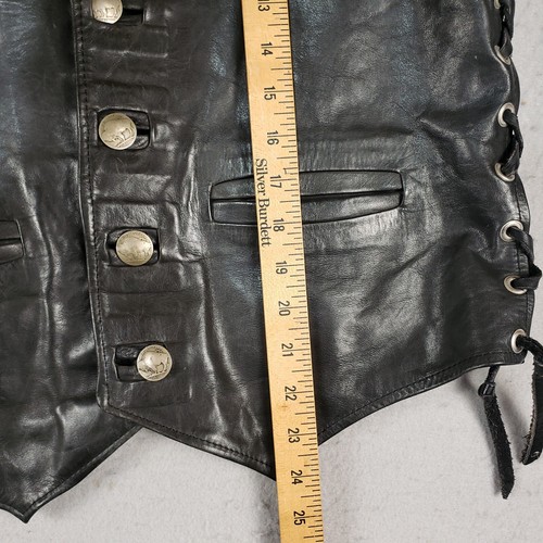Gilet motociclista Kellys pelle nero bufalo nichel bottoni 40 POW Harley-Davidson - Foto 3 di 18