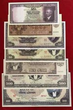 Turkey 3.Emission RARE Banknotes 2½-10-50-50-100-500-1.000 Lira 1942 UNC  COPY 