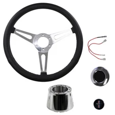 CJ Classics Steering Wheel Kit Simulated Leather 15” 6-Bolt Running Horse Log...