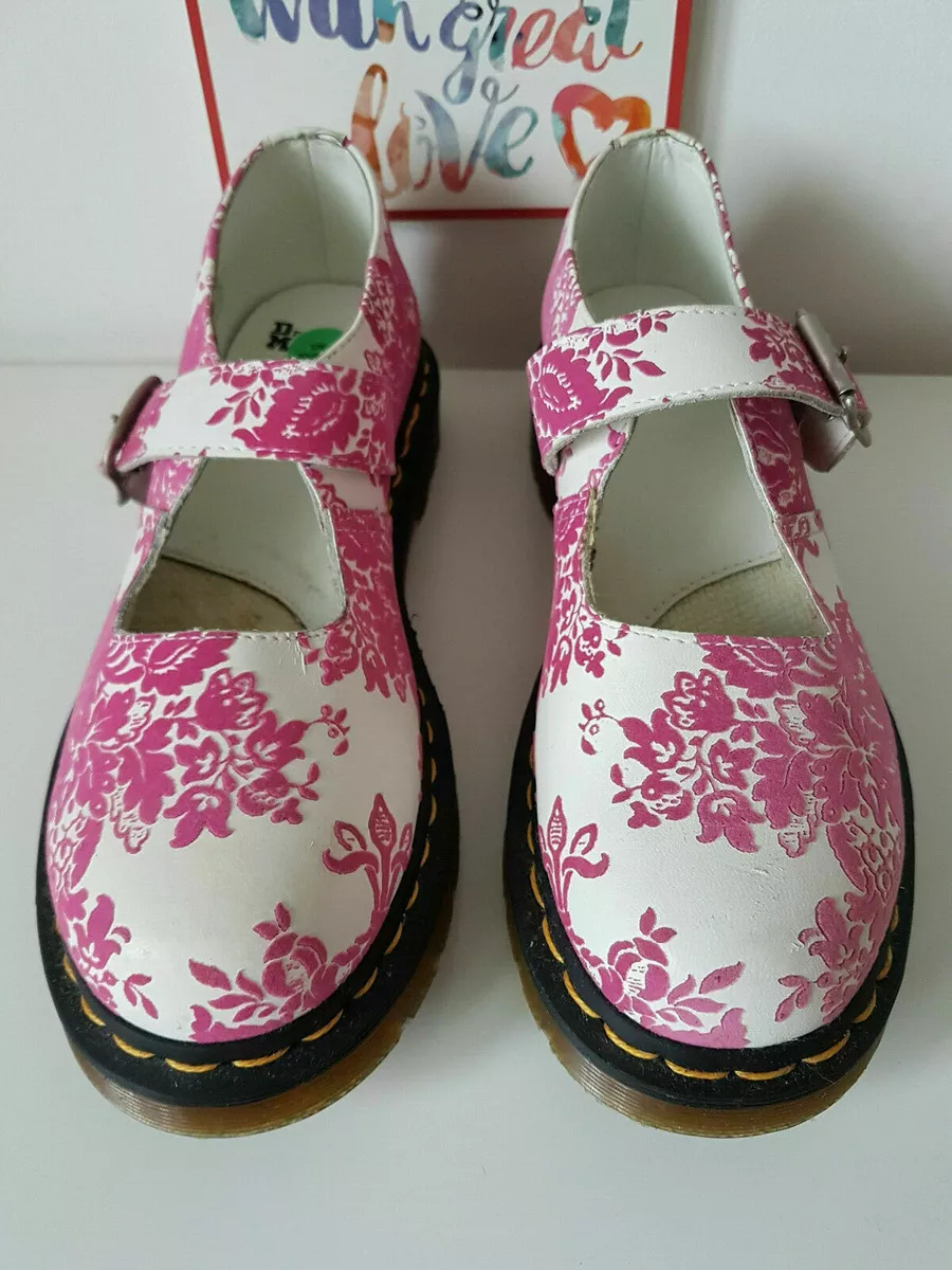 Dr Doc Martens Mary Jane shoes velvet buckle flower floral pink