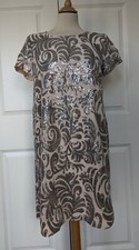 ONLY NUDE SILVER SEQUIN PARTY SHIFT DRESS SIZE 8  EXCELLENT CONDITION