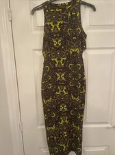 BNWT Topshop Bodycon Black Lime Print Dress Cutout Back Size 6 