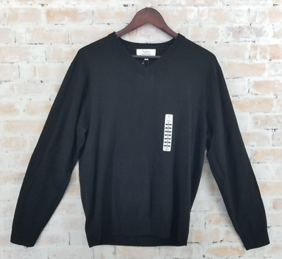 NWT Turnbury 100% Extra Fine Merino Wool Men s Medium Black V-Neck Sweater Shirt