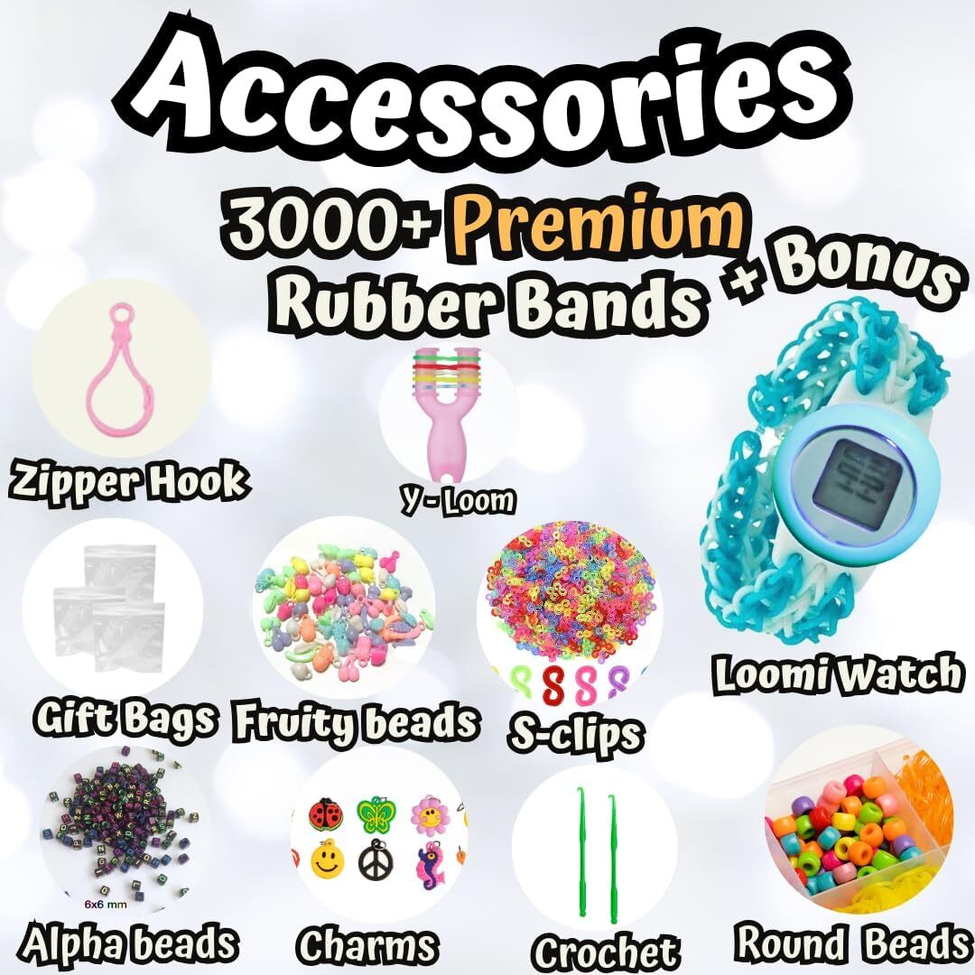 Loomartic 3000+ Colorful Rubber Loom Bands Starter Kit Premium Quality