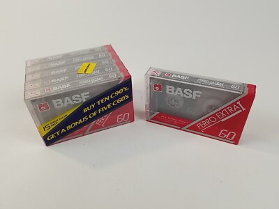 BASF FERRO EXTRA TYPE I LOT OF 6 NEW 60 MINUTE AUDIO CASSETTE TAPES SEALED BLANK