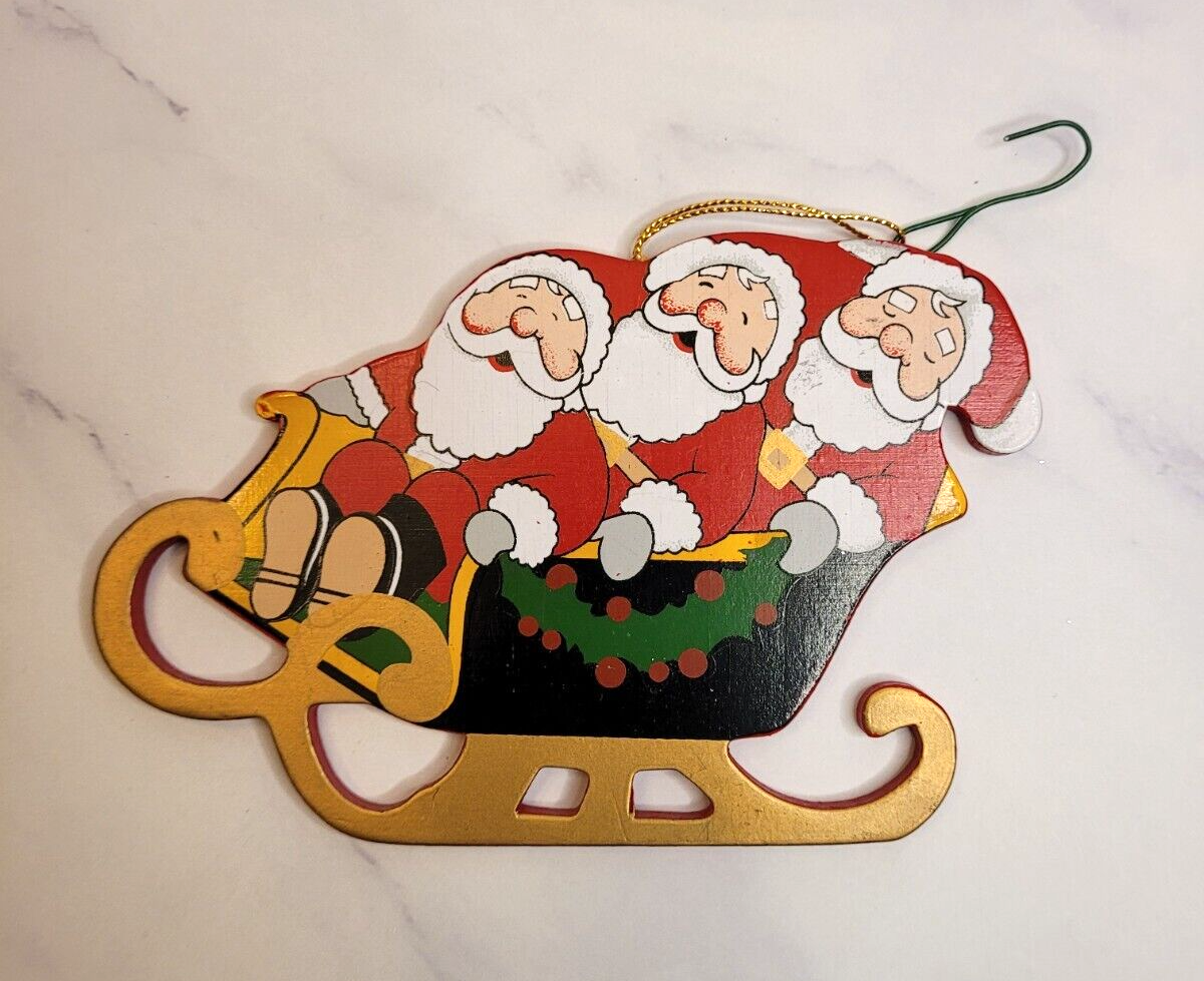 Vintage Kurt Adler Wood 3 Santas in Sleigh Christmas  display picture 1