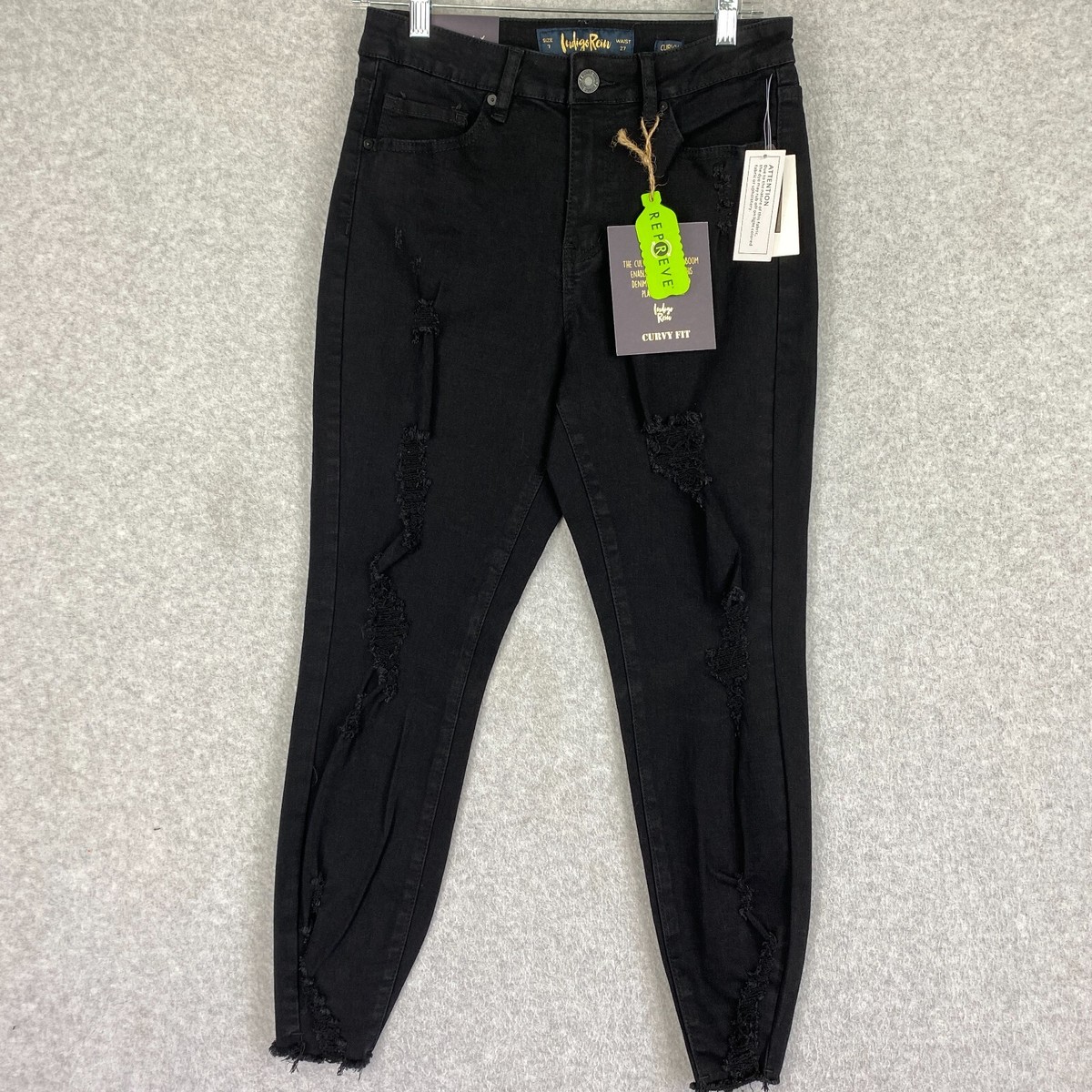 Indigo Rein Jeans Womens Black Distressed Curvy Fit High Rise - Main Image