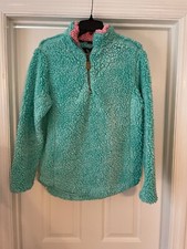 Simply Southern Women s 1/4 Zip Sherpa Pullover Sweatshirt Size Small Teal Green
