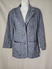 Liz Claiborne Wool Blend Lined Blazer Jacket Textured Tweed Navy Blue Size 6 EUC