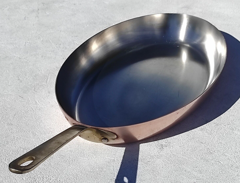 Vintage 20.1inch French Oval Copper Frying Pan Made in France Inox