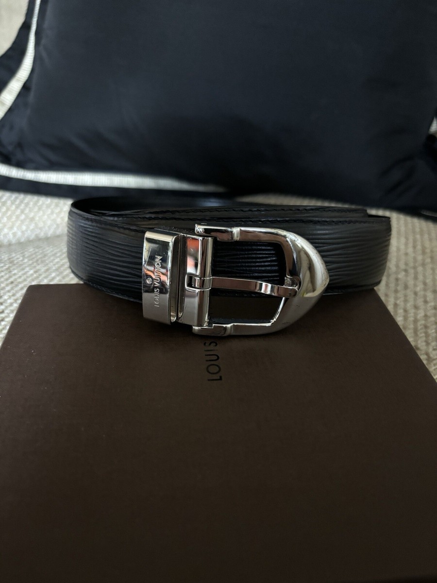 Louis Vuitton Black Epi Leather Ceinture Silver Buckle Men’s Belt Size 85cm  34in
