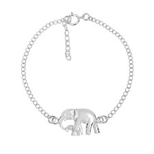 Loving Mom with Baby Elephant Sterling Silver Chain Link Bracelet