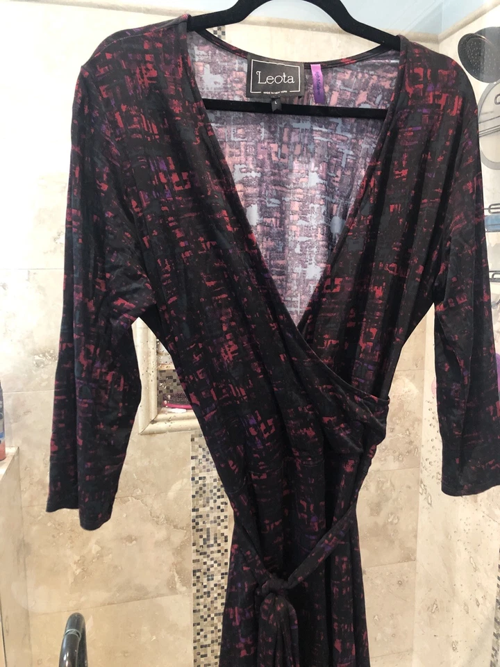 Leota  Dress Moc Wrap  L Holiday Career Black Red Fit Flare High Modern - Изображение 2 из 4