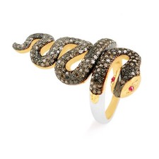 Snake Ring 925 Sterling Silver Diamond Pave Ruby Gemstone Halloween Gift Jewelry