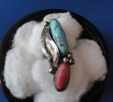 Silver Artisan Signed SW Style Hand Crafted Turquoise Ring - Size 8 1/2