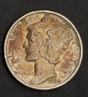 1936 Mercury Dime UNC/AU Toning Rainbow