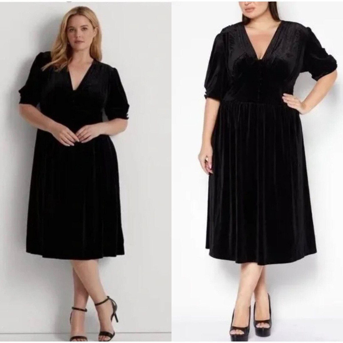 Lauren Ralph Lauren Plus Size Velvet Puff Sleeve Midi Dress In Black Size  3X New | eBay