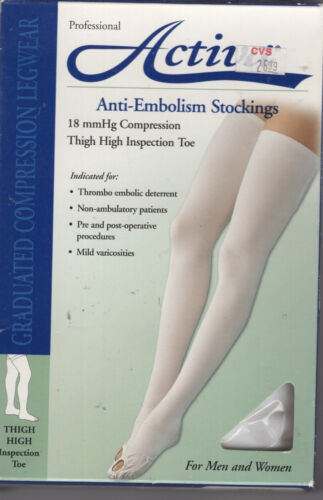 ACTIVA Stocking 18 Thigh High Toe Inspection White SMALL Anti Embolism