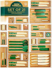 Bamboo Drawer Organizer Set - 21 Non-Slip Storage Trays for Home Office