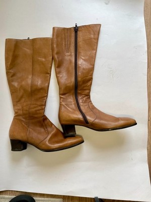 Lange Durea Lederstiefel im Reiterstil mit Absatz, 39 hellbraun, innen gefüttert