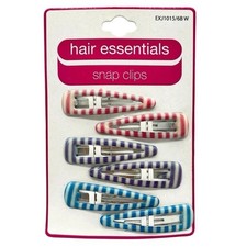 Hair Essentials Snap Hair Clips 6 Pack Striped Barrettes Assorted Colors Girls