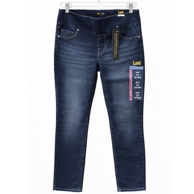 Lee Sculpting Slim Fit Slim Leg Jeans Dark Wash Mid Rise Pull On Denim 12 Medium
