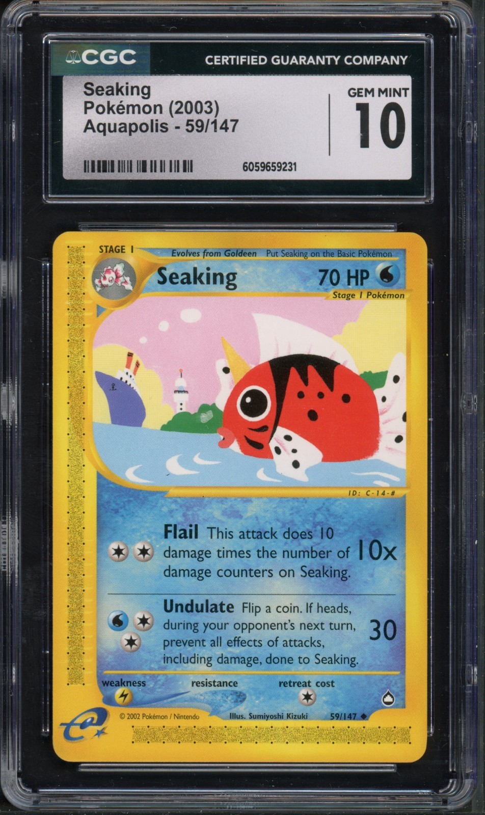 Pokemon CGC 10 Gem Mint Aquapolis Common Seaking 59/147