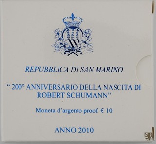 SAN MARINO 10 euro 2010 R Robert Schumann piastra lucidata in astuccio