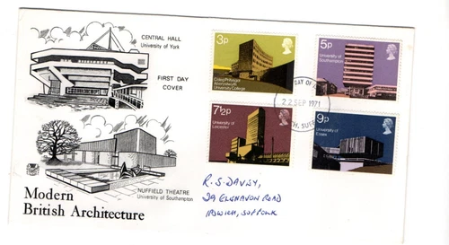 1971 MODERN ARCHITECTURE - IPSWICH CDS STUART FDC FROM COLLECTION J3