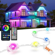 50ft to 300ft Permanent Outdoor RGB Lights IP67 Waterproof, Smart Control Remote