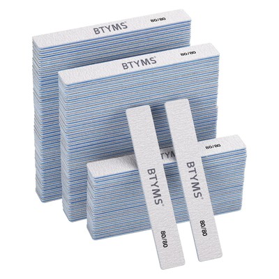 100 Count 80/80 Grit Rectangle Nail Files Reusable Coarse Nail File Double Si...