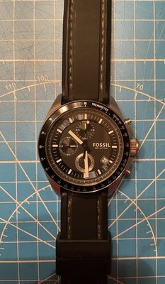 Fossil Men's Black Dial Chronograph Tachymeter Quartz Watch 10 ATM Rubber