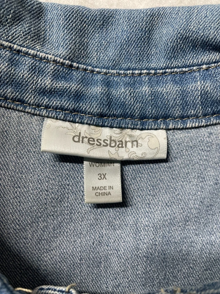 Dressbarn 女式蓝色钩针花边细节西部 Y2K 牛仔背心尺寸 3X — 第 3/4 张图片