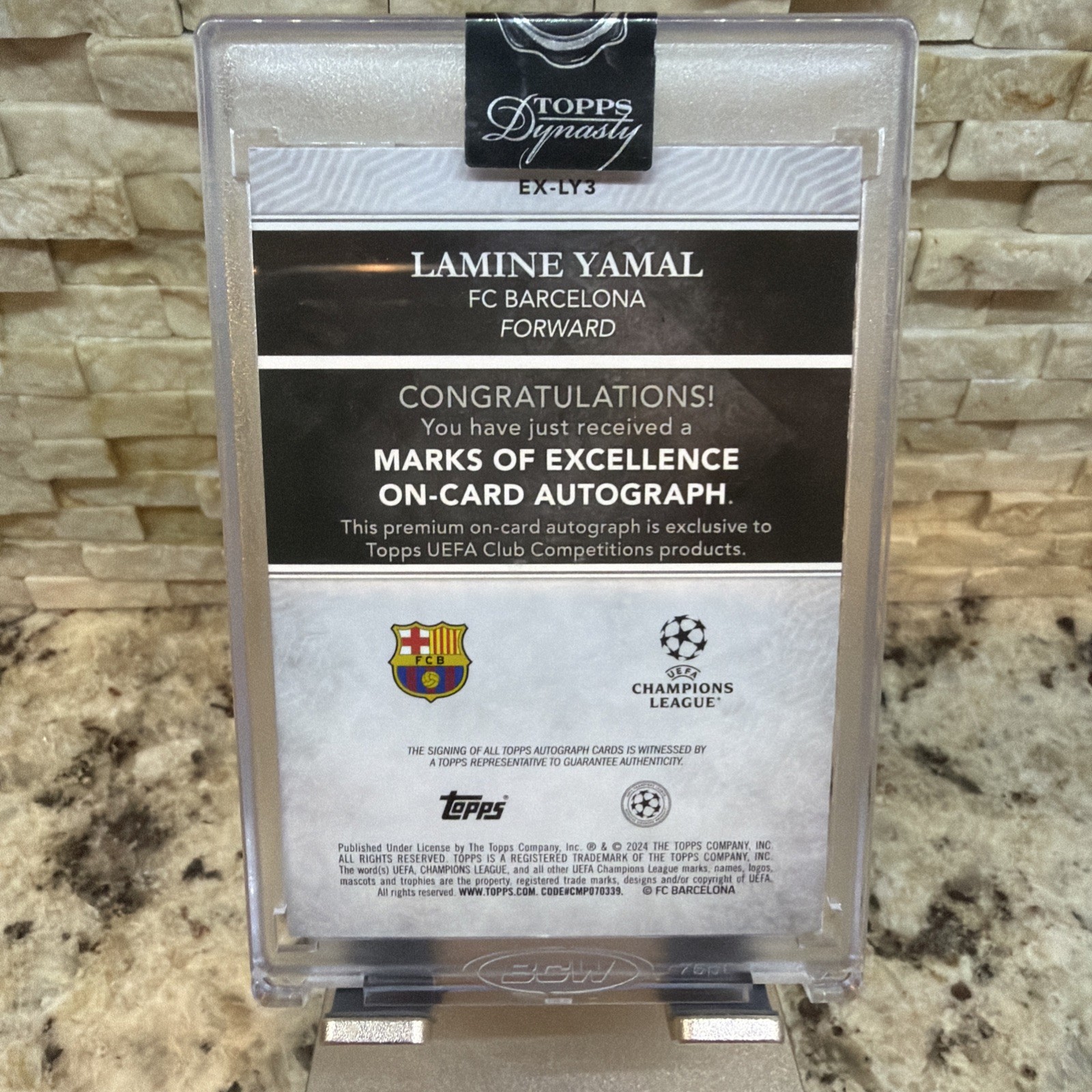 2024-25 Topps Dynasty UCC Lamine Yamal Gold Marks Of Excellence RC Auto #/50 view 2