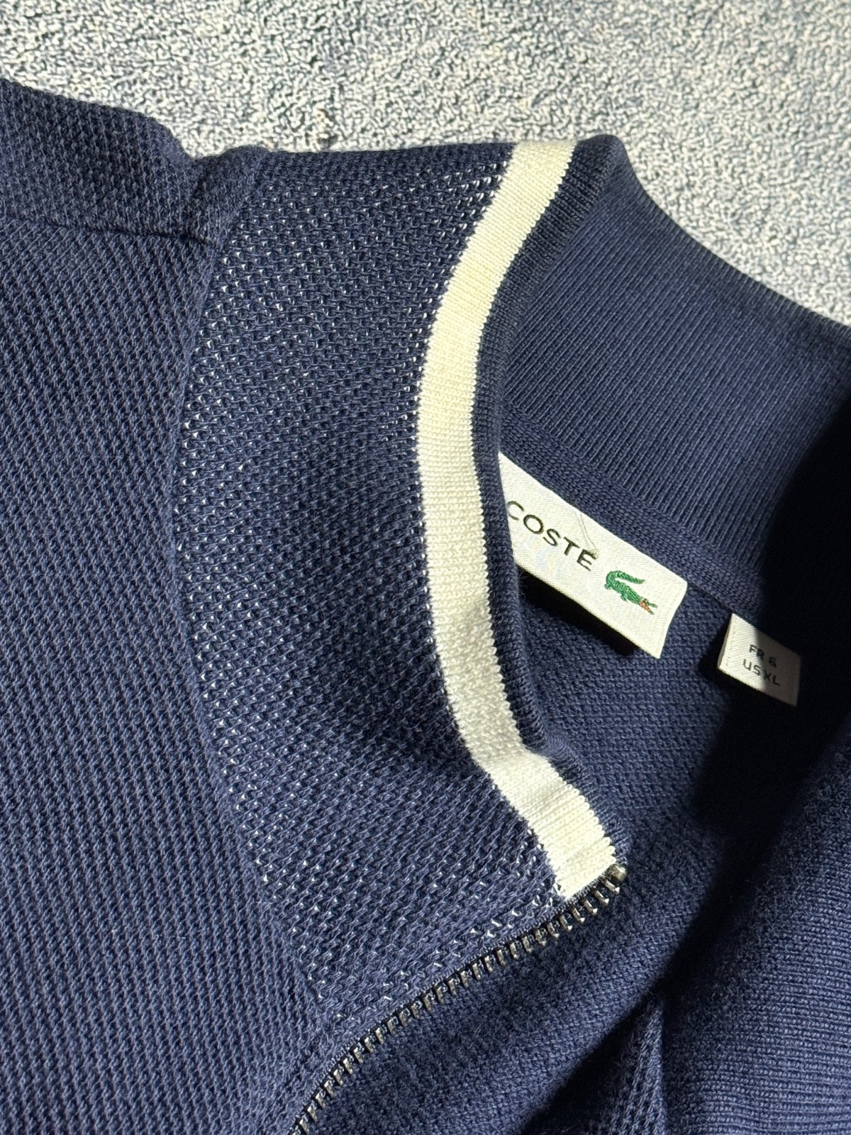 Lacoste Navy Zip Up Knit Sweater Jacket XL Mens Cotton Full Zip image 8