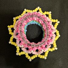   New   Handmade Rainbow Mandala Kandi Cuff Stretch Bracelet - RAVE EDM PLUR EDC