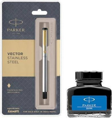 Parker Vector Edelstahl GT Füllfederhalter mit schwarzem Quink Tintenfass