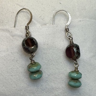  Handmade Elegance: Artisan Drop Earrings Turquoise and Burgundy