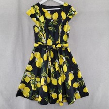Pukavt Women Dress Lemon Print Retro Fit & Flare Rockabilly Midi Size Medium