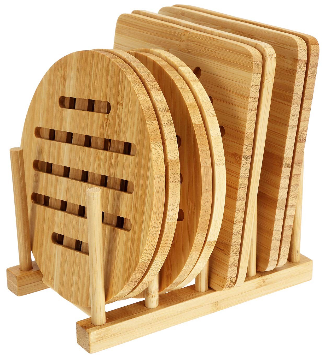 9 Pack Bamboo Trivets with Dish Rack - Bamboo Heat Resistant Hot Pads Kitchen...