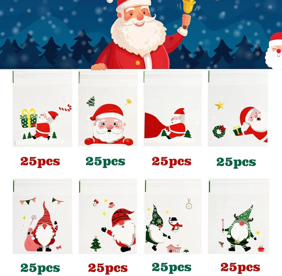 200 Bolsas de Celofán Transparente Navidad Autoadhesivas 3.9x3.9" Envoltura de Galletas Bolsa de Caramelos Foto 4 de 4