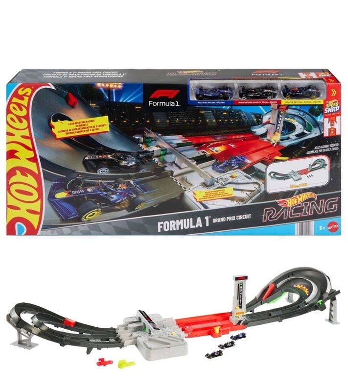 Hot Wheels Racing Formula 1 Grand Prix Circuit Track Set with 3 Die Cast Cars *