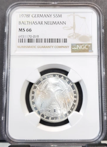 1978 GERMANY SILVER 5 MARK BALTHASAR NEUMANN NGC MS 66 BEAUTIFUL GEM BU