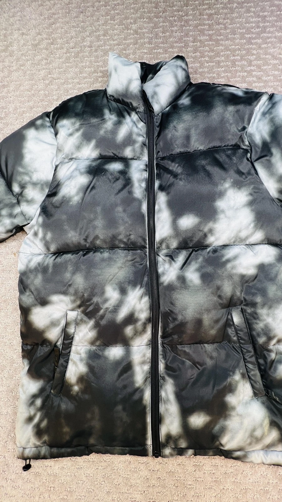 WESC Jacket Mens Medium Black Tie Dye Puffer Vegan Insulated Full Zip Outdoor