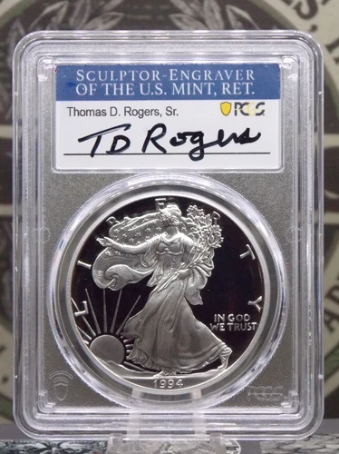 1994 "P" PROOF American *SILVER* Eagle $1 PCGS PR70 DCAM #640 *ROGERS* ECC&C Inc