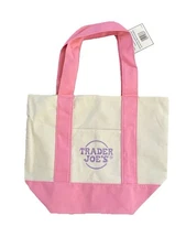 💖 Trader Joe's Mini Canvas Tote Bag Pastel Pink Limited Edition NWT ✨