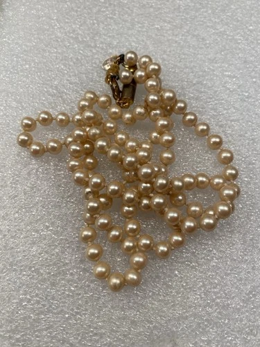 Vintage LES BERNARD Necklace Knotted  Faux Pearl Necklace 30" Costume Jewelry