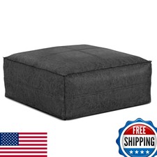 SIMPLIHOME Brody 36" Wide Square Pouf In Distressed Dark Brown Faux Leather